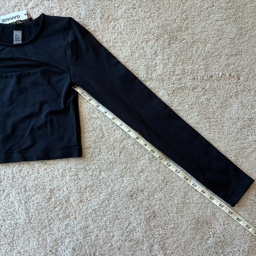 NWT B.Day Garage Open Front Crop Long-Sleeve Sleek Black Top Tee Shirt - Picture 9 of 9